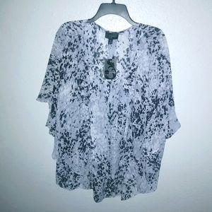 Investments II 3X Tonal Animal Gray Black Flowy Popover Top Plus NEW